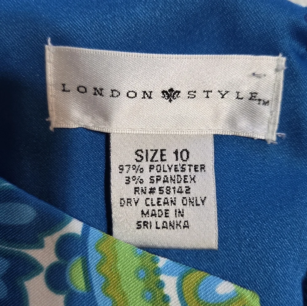 London Style Vibrant Blue & Green Paisley Cap-Sleeve Sheath Dress - Picture 2 of 6